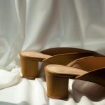 V-shaped Block Heels In Mustard