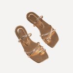 Women's Metallic Shiny Strappy Flat Sandals